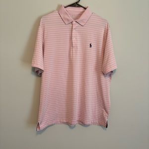 Ralph Lauren Performance Dry Fit Polo Mens Large Pink Striped Short Sleeve Shirt